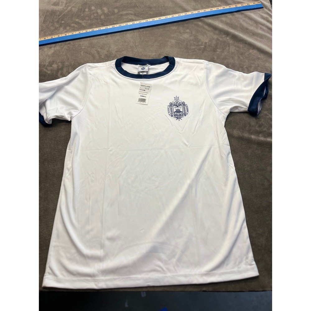 The Game US Naval Academy USNA Ringer T-Shirt White Navy Blue Microfiber XS NEW